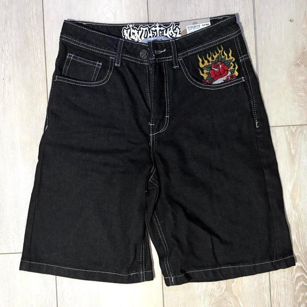 Ninth hall embroidered black jorts
